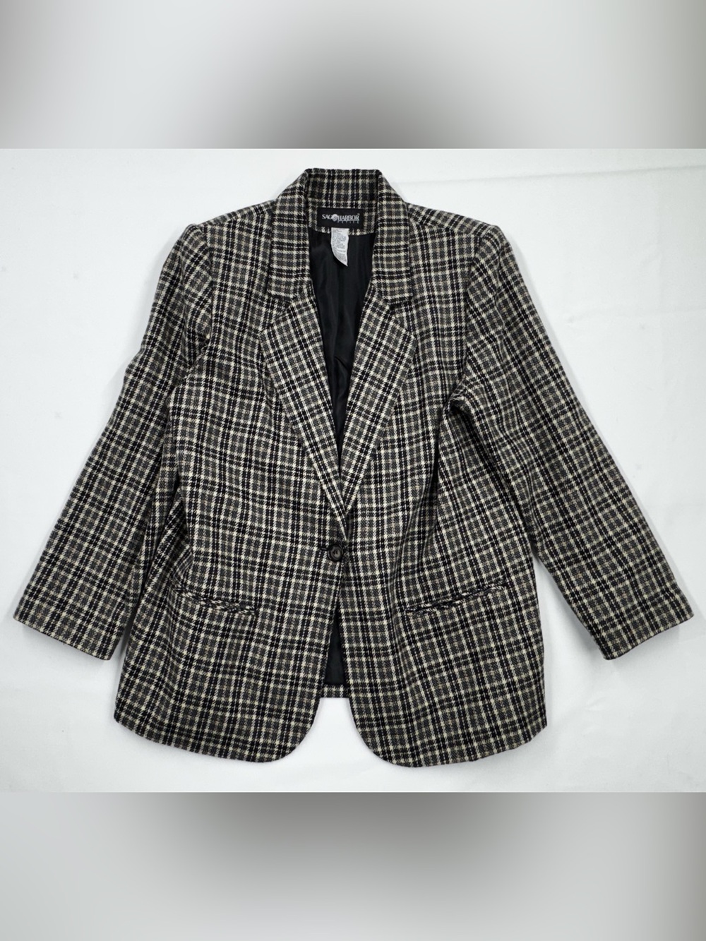 Sag Harbor Petite 14P Plaid Wool Blend Blazer Jacket
